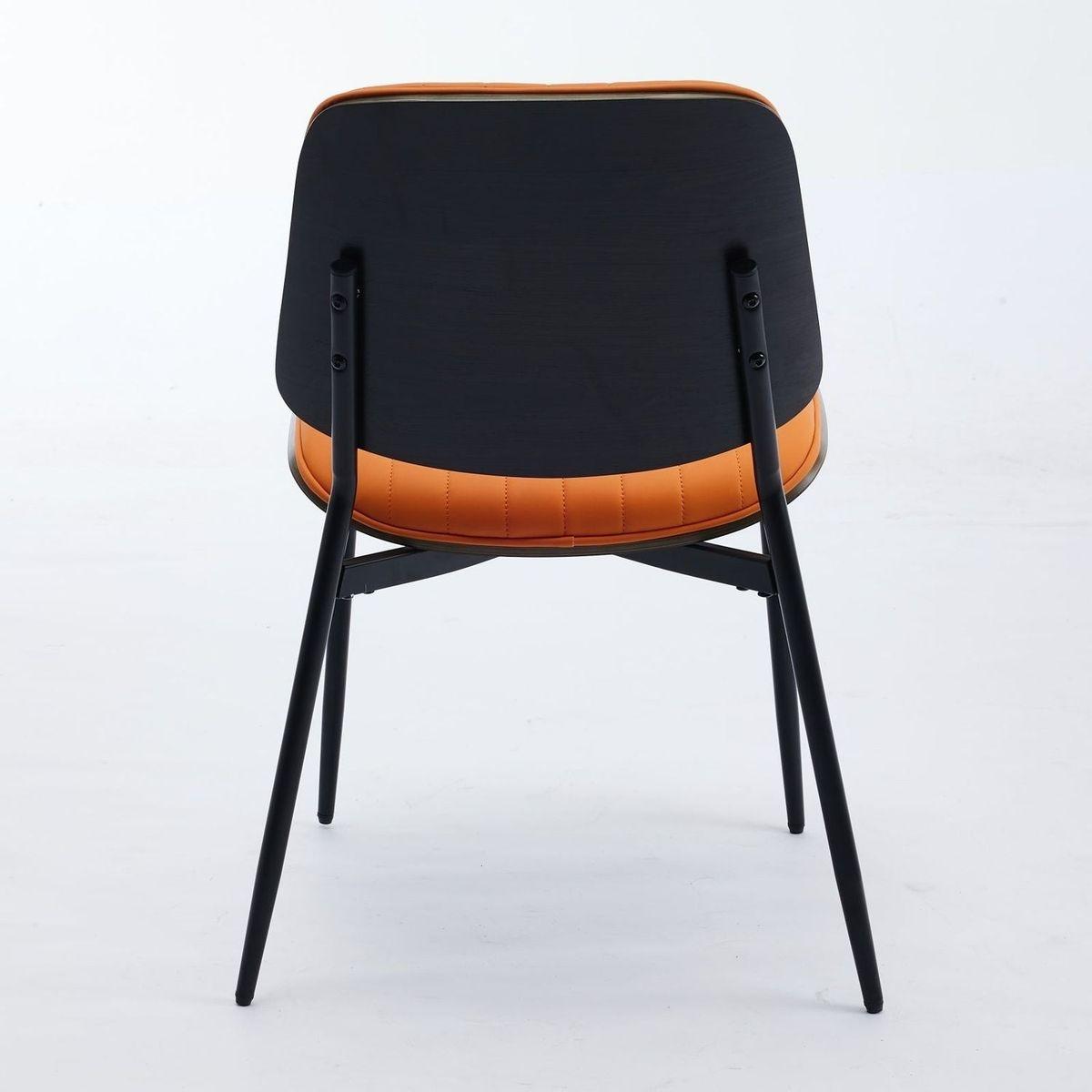 Dining Chairs Set of 2 Mid Century Modern Retro Faux Leather Chair with Walnut Bentwood Back Upholstered Seat Metal Legs Adjustable Foot for Kitchen Dining Room Chairs(Orange PU)