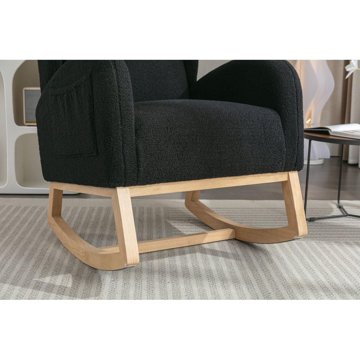 Teddy Fabric Rocking Chair With Packet Wood Legs,Black