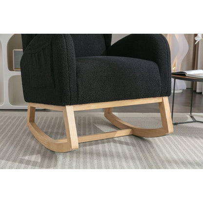 Teddy Fabric Rocking Chair With Packet Wood Legs,Black