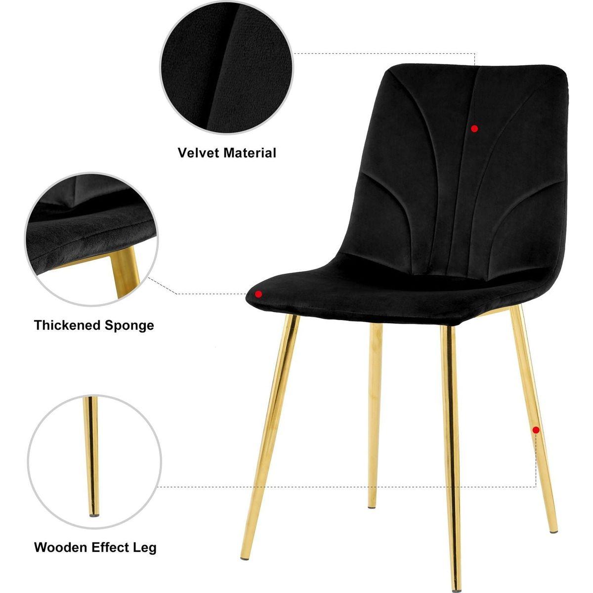 Modern simple light luxury dining black chair home bedroom stool back dressing chair student desk chair gold metal legs(set of 4)
