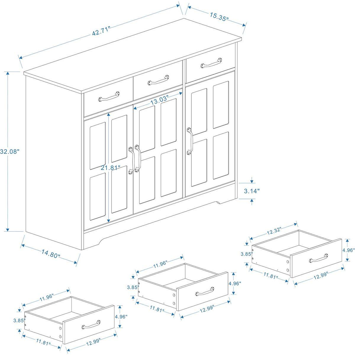 Farmhouse Buffet Cabinet Storage Sideboard with 3 Drawers and 3 Doors for Dining Living Room Kitchen Cupboard-White