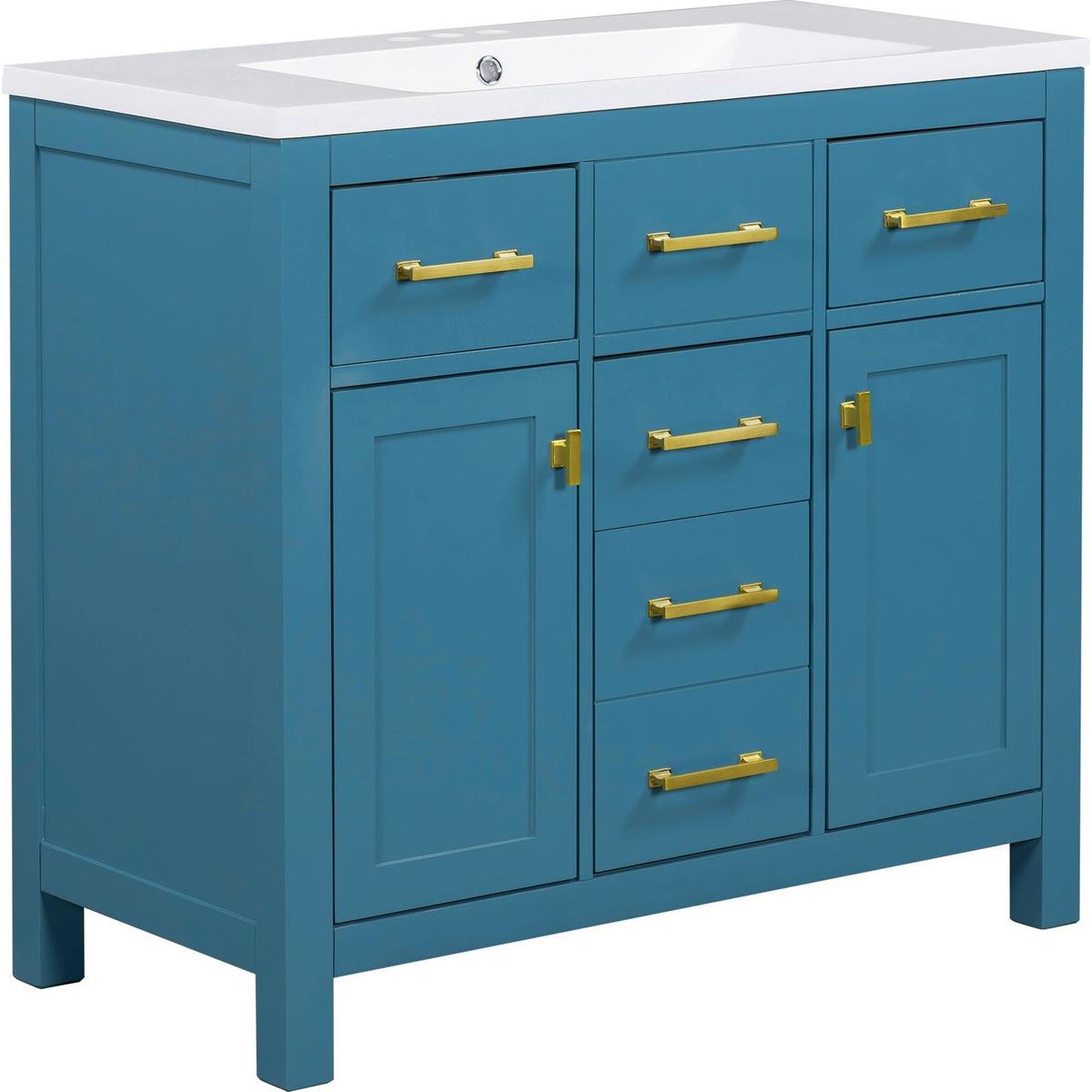 36" Bathroon Vanity with Resin Sink Combo Set,Modern Freestanding Single Bathroom Cabinet with 4 Drawers & 2 Cabinets,Storage Cabinet for Bathroom, Solid Wood Frame Vanity Set, Blue