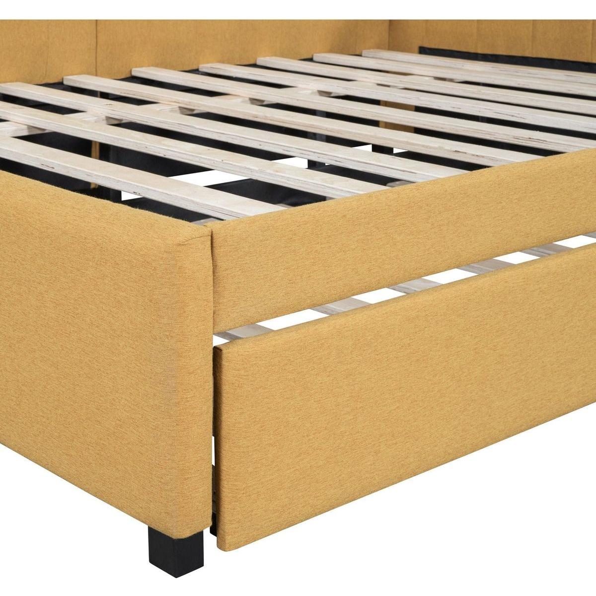Full Size Upholstered Daybed with Trundle Sofa Bed Frame No Box Spring Needed, Linen Fabric(Yellow)