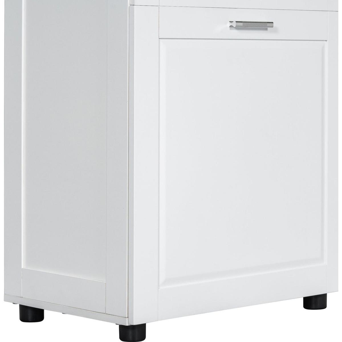 Tall Bathroom Cabinet with Laundry Basket, Large Storage Space Tilt-Out Laundry Hamper and Upper Storage Cabinet, White