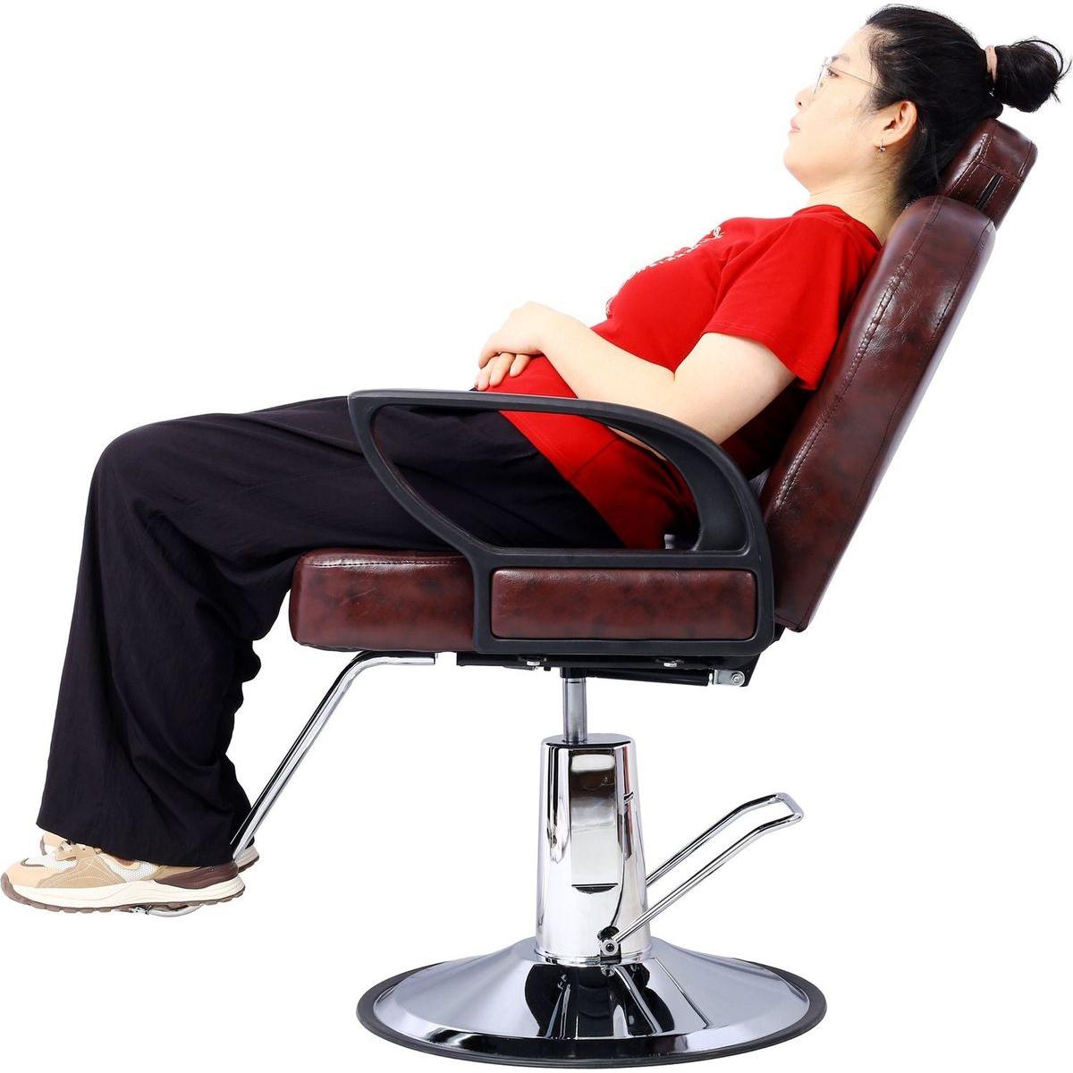 Artist hand Hair Stylist All Purpose Barber Chair for Barbershop Salon Chair,Heavy Duty Hydraulic Barber Chair Spa Furniture Shampoo Reclining Extra Wider Seat Beauty Hair Salon Equipment, brown