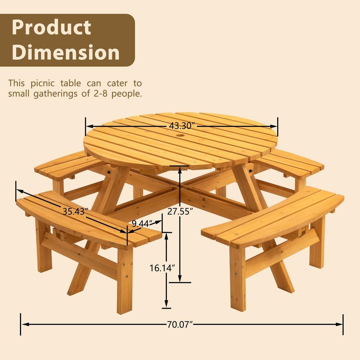 Person Wooden Picnic Table, Outdoor Camping Dining Table with