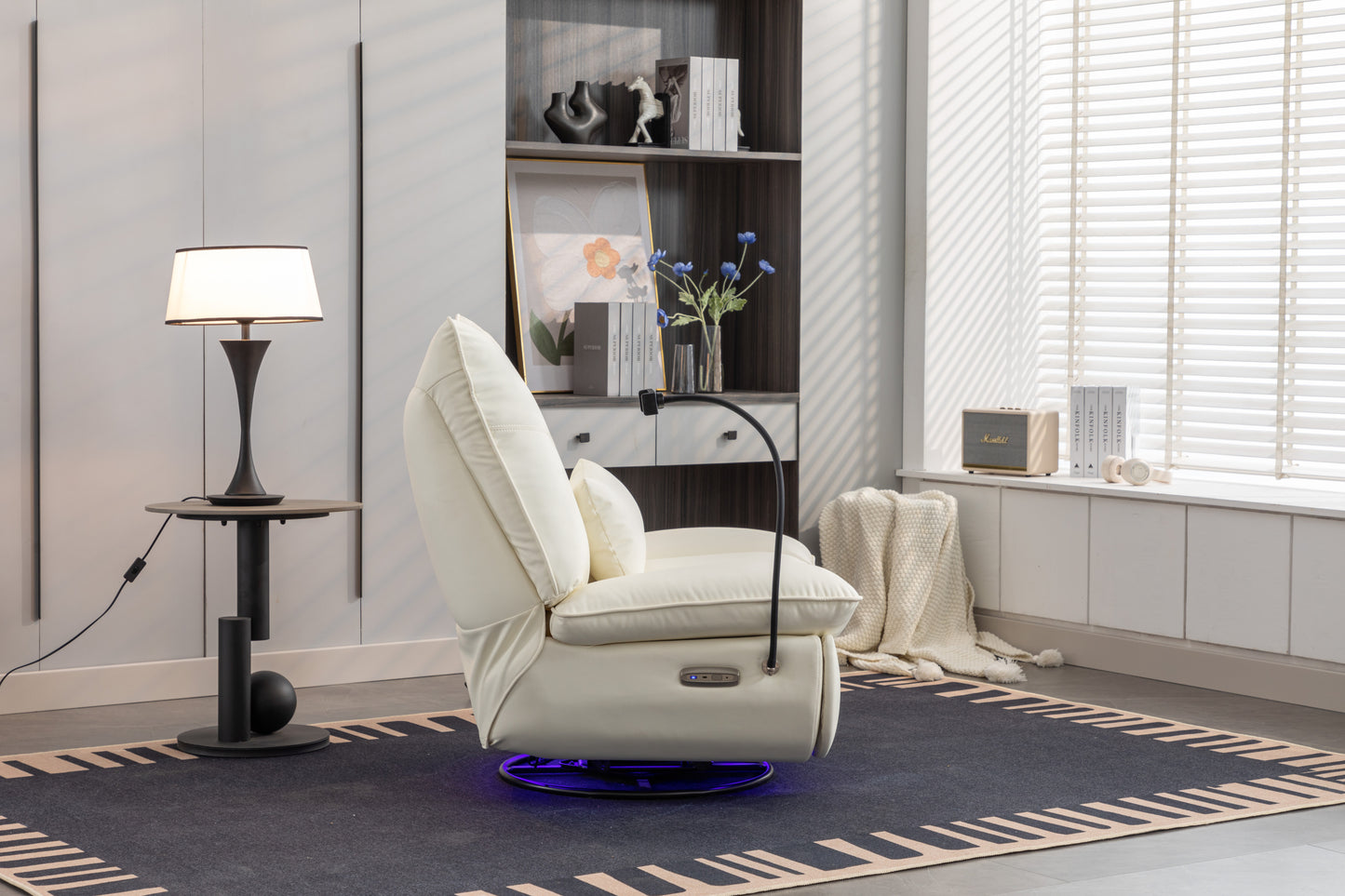 270 Swivel Glider Recliner Chair, Power Recliner Rocking Chair, USB Port Charge for Nursery Chair with Atmosphere Lamp for Living Room Bedroom Apartment