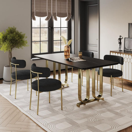 Woker Furniture Dining Chairs Set of 2 Round Upholstered Boucle Dining Room Chairs Mid-Century Modern Kitchen Chairs Curved Backrest Chairs for Dining Room Brushed Brass Metal Legs