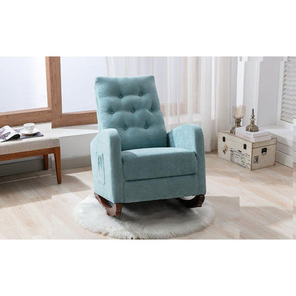 Baby Room High Back Rocking Chair Nursery Chair, Comfortable Rocker Fabric Padded Seat, Modern High Back Armchair