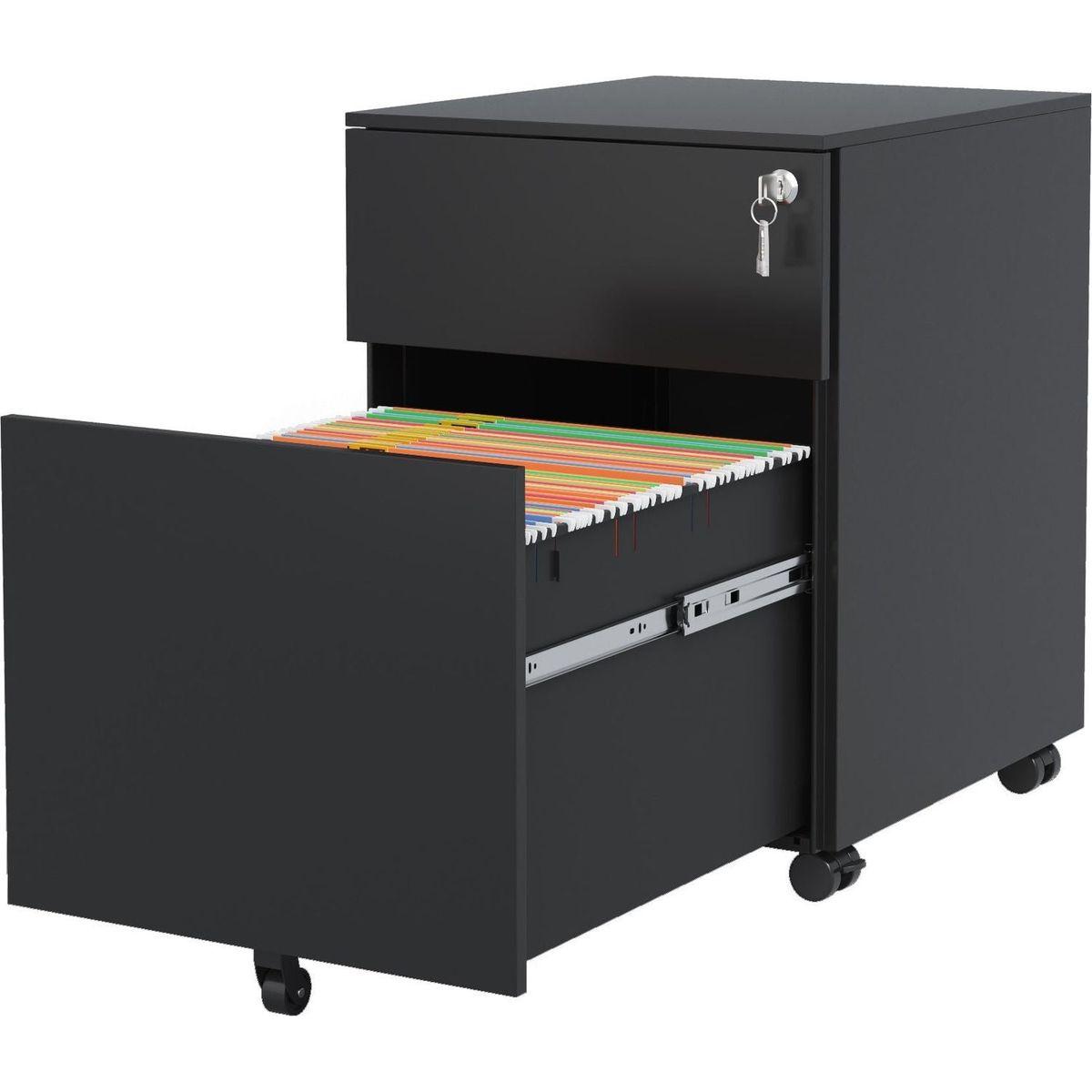 2 Drawer Mobile File Cabinet with Lock Steel File Cabinet for Legal/Letter/A4/F4 Size, Fully Assembled Include Wheels, Home/ Office Design, Black