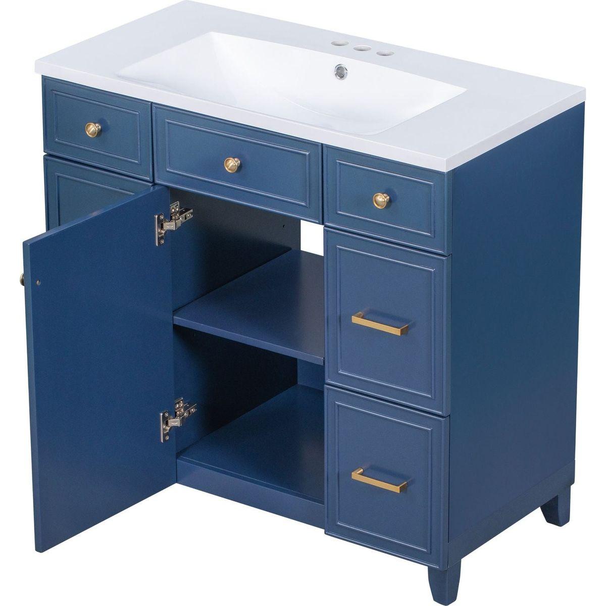 36" Bathroom Vanity Cabinet with Sink Top Combo Set, Navy Blue, Single Sink, Shaker Cabinet with Soft Closing Door and Drawer