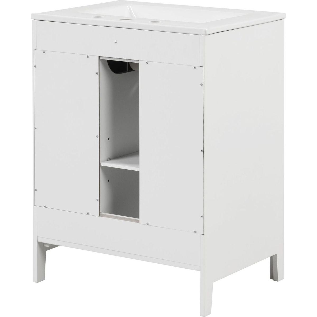 24" Bathroom Vanity with Sink, Bathroom Vanity Cabinet with Two Drawers and Door, Adjustable Shelf, Solid Wood and MDF, White