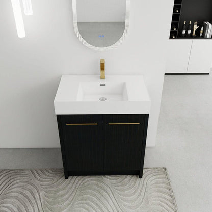 30 Inch Freestanding Bathroom Vanity with Resin Sink, With Soft Closing Door, KD-Package