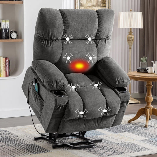 Power Lift Recliner Chair Recliners for Elderly with Heat and Massage Recliner Chair for Living Room with Infinite Position and Side Pocket,USB Charge Port,GREY