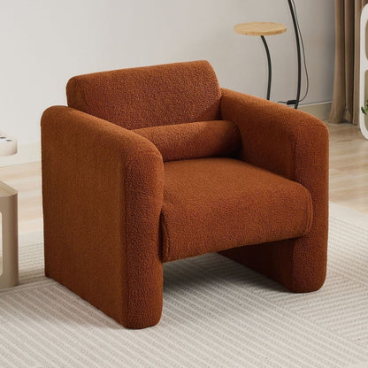 Modern Accent Chair Lambskin Sherpa Fabric Upholstered Comfy Reading Arm Chair Soft Padded Armchair with Back and Pillow for Living Room Bedroom Reception Waiting Room Office,Burnt Orange