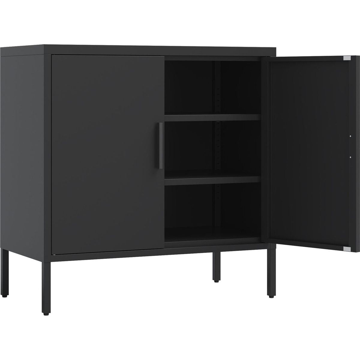 Metal Storage Cabinet with 2 Doors and 2 Adjustable Shelves, Steel Lockable Garage Storage Cabinet, Metal File Cabinet for Home Office School Gym, Black