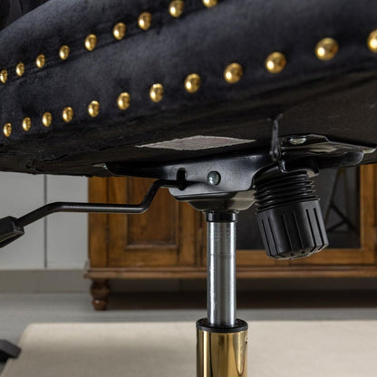 Office Chair,Velvet Upholstered Tufted Button Home Office Chair with Golden Metal Base,Adjustable Desk Chair Swivel Office Chair (Black)