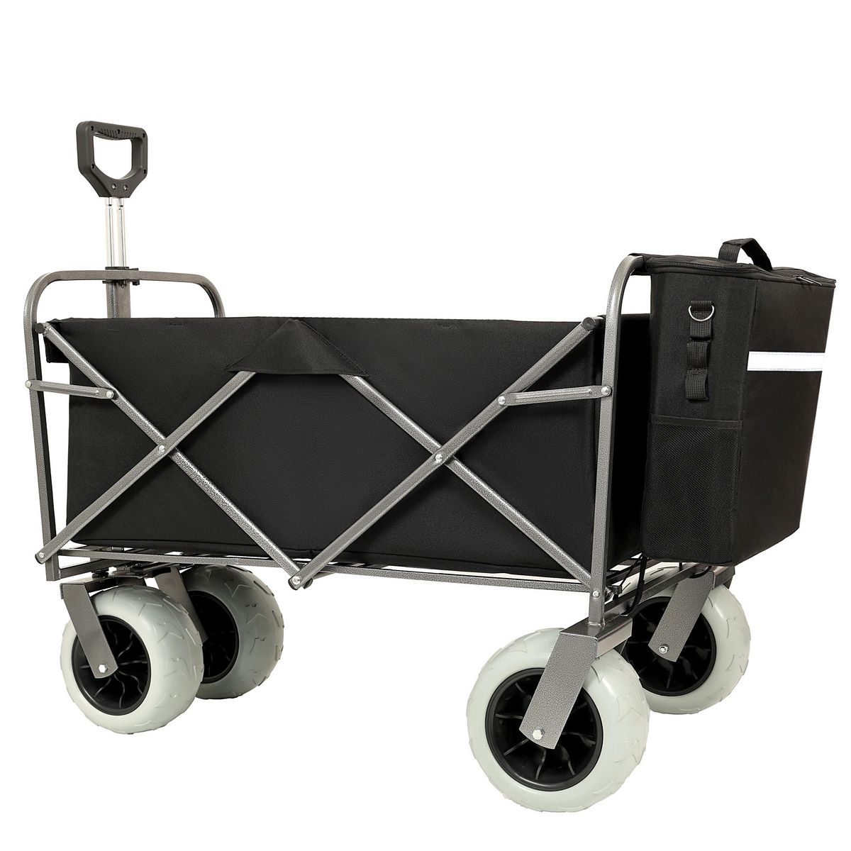 Beach Wagon with Big Wheels for Sand 500lbs capacity - All Terrain Steel Frame Utility Cart with 9' Pneumatic Tires, Collapsible Folding Design ,strap with multiuse bag ,black - Streamdale Furniture