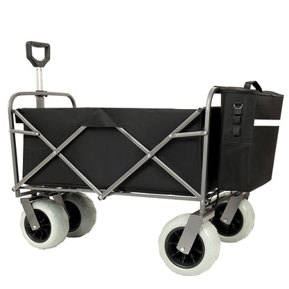 Beach Wagon with Big Wheels for Sand 500lbs capacity - All Terrain Steel Frame Utility Cart with 9' Pneumatic Tires, Collapsible Folding Design ,strap with multiuse bag ,black - Streamdale Furniture