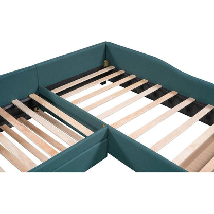Upholstered Double Twin Size Daybed with Trundle and Drawer, Green