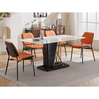 Dining Chairs Set of 2 Mid Century Modern Retro Faux Leather Chair with Walnut Bentwood Back Upholstered Seat Metal Legs Adjustable Foot for Kitchen Dining Room Chairs(Orange PU)