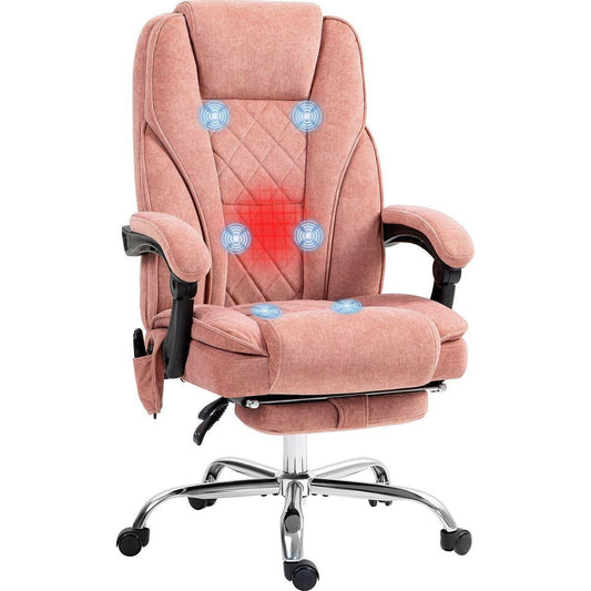 Vinsetto Massage Office Chair with Foot Rest, Executive Office Chair with 6 Vibration Point and Heat, Reclining Computer Chair, Swivel Desk Chair, Adjustable Height, Pink