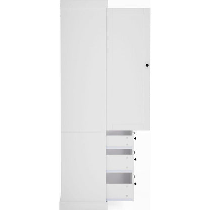 [Assembly Video Provided]77inch Farmhouse Kitchen Pantry, Freestanding Tall Cupboard Storage Cabinet with 3 Adjustable Shelves, 8 Door Shelves, 3 Drawers for Kitchen, Dining Room, White