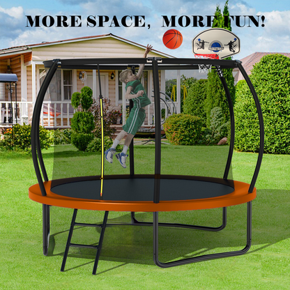 10FT Recreational Trampoline with Enclosure for Kids Adults, ASTM Approved, Outdoor Trampoline with Wind Stakes and Ladder for Kids Apex Series, 10 FOOT Trampoline