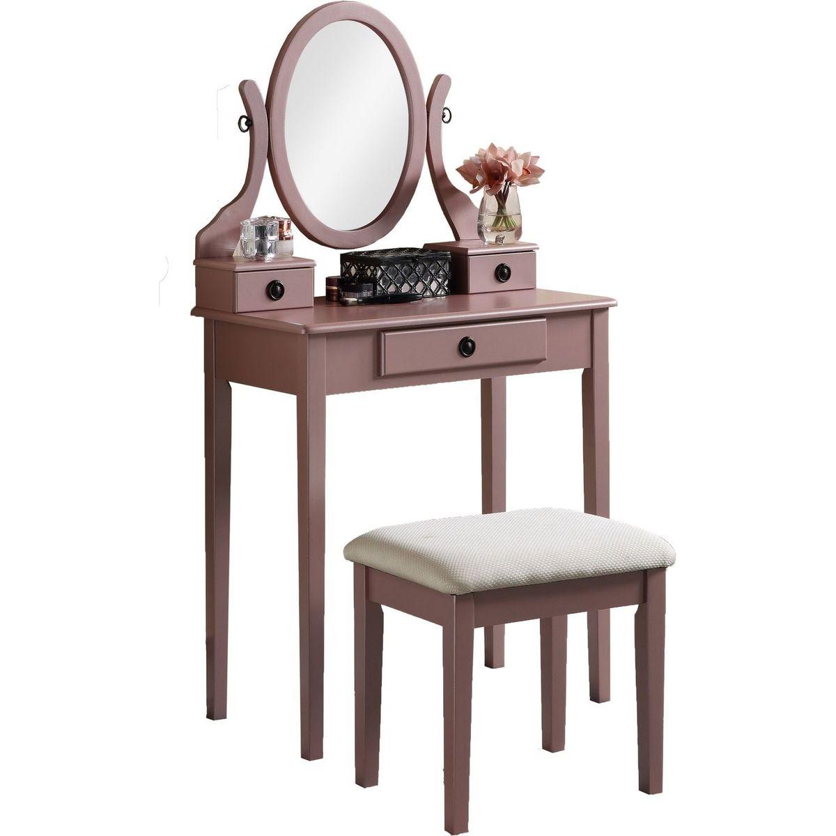 Moniys Wood Moniya Makeup Vanity Table and Stool Set, Rose Gold