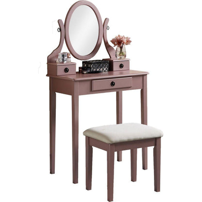 Moniys Wood Moniya Makeup Vanity Table and Stool Set, Rose Gold