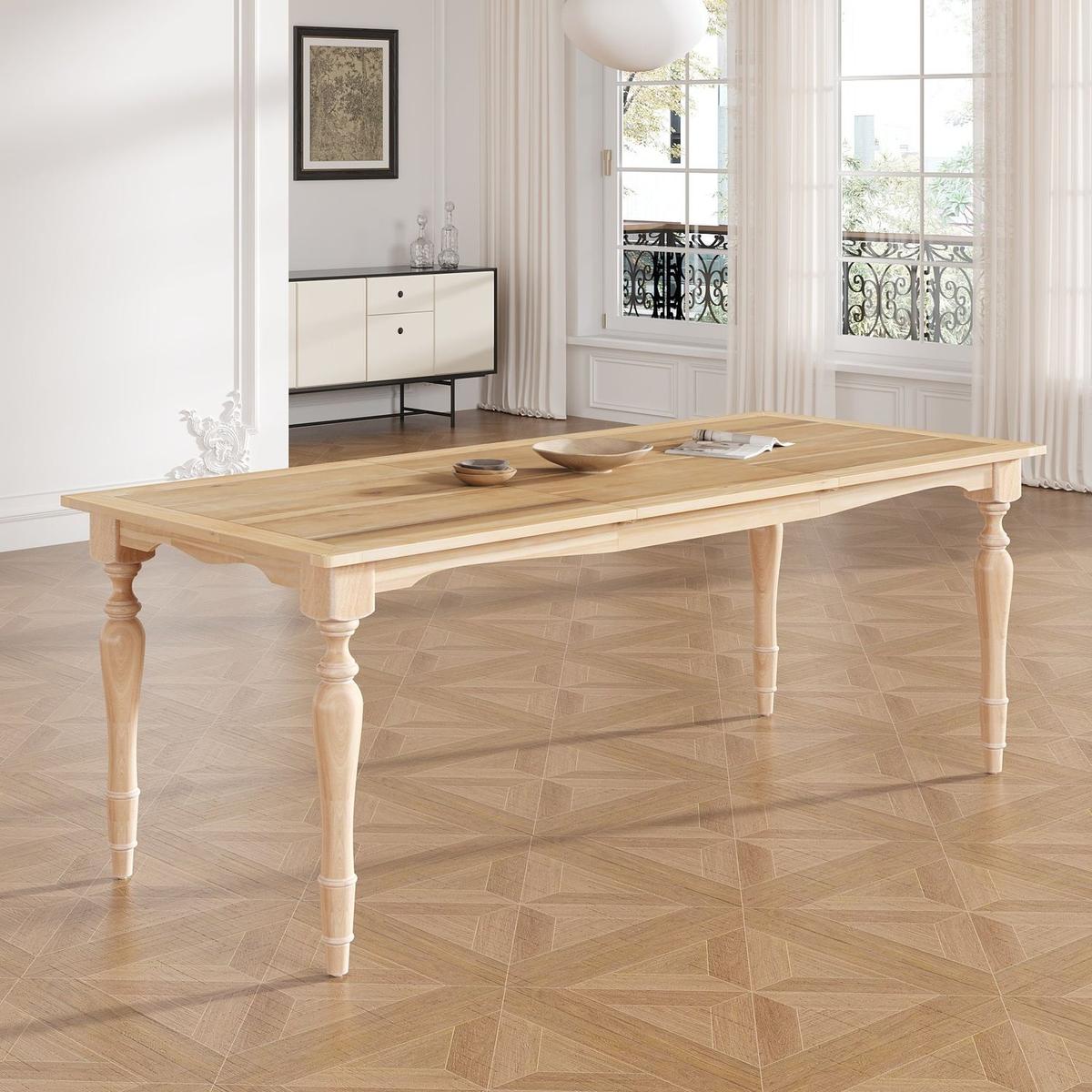 TOPMAX Vintage Traditional 82.7inch Extendable Dining Table with 23.6inch Removable Leaf, Natural