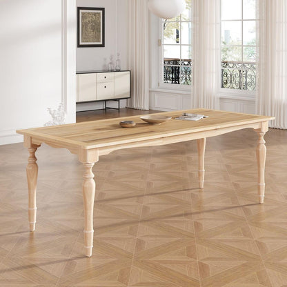 TOPMAX Vintage Traditional 82.7inch Extendable Dining Table with 23.6inch Removable Leaf, Natural
