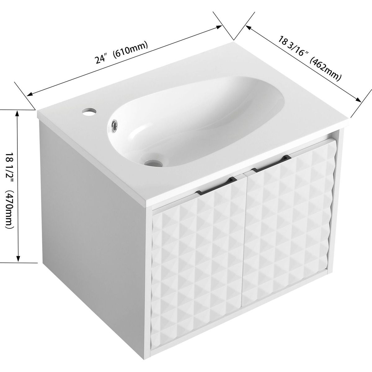 24 Inch Wall Mounted Bathroom Vanity With SInk, Soft Close Doors, For Small Bathroom (KD-PACKING)