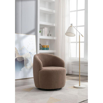 Teddy Fabric Swivel Accent Armchair Barrel Chair With Black Powder Coating Metal Ring,Coffee Brown