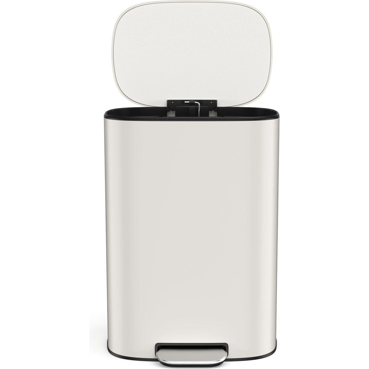 13 Gallon 50L Kitchen Foot Pedal Operated Soft Close Trash Can - Stainless Steel Ellipse Bustbin - White
