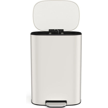 13 Gallon 50L Kitchen Foot Pedal Operated Soft Close Trash Can - Stainless Steel Ellipse Bustbin - White