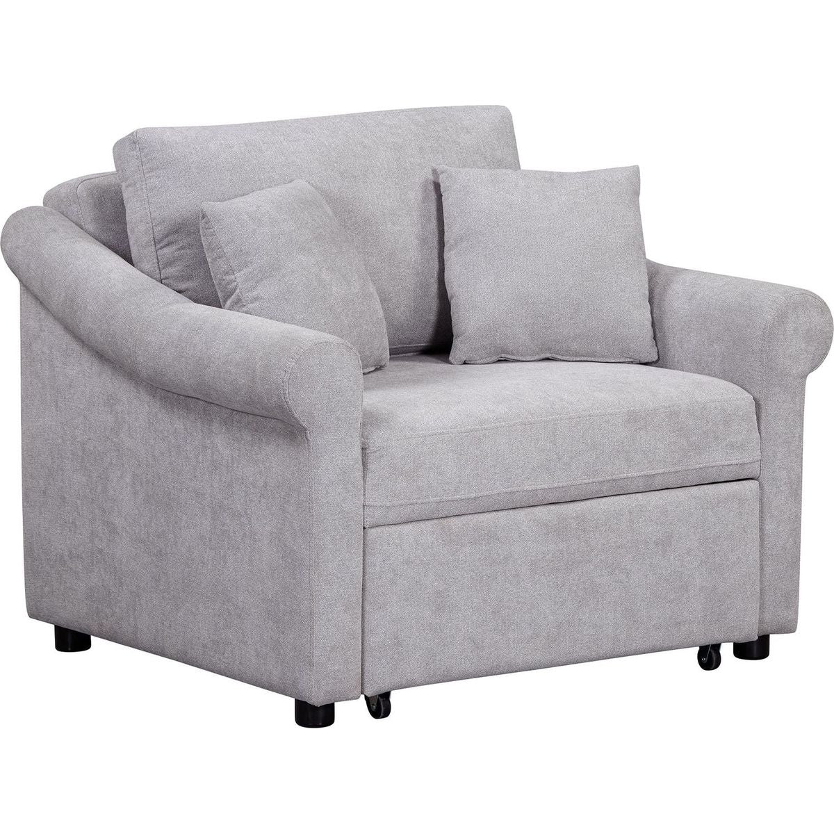 Chenille Convertible Sleeper Chair with Adjustable Backrest, 3 IN 1 Lounger Chair Turns Into Bed, Single Bed for Living Room, Gray