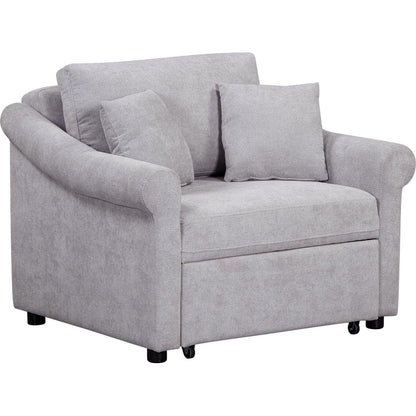 Chenille Convertible Sleeper Chair with Adjustable Backrest, 3 IN 1 Lounger Chair Turns Into Bed, Single Bed for Living Room, Gray