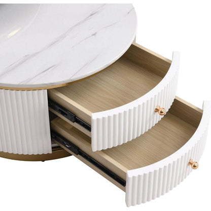 Modern 2 Pieces White Round Nesting Coffee Table with Drawers in 27.6"