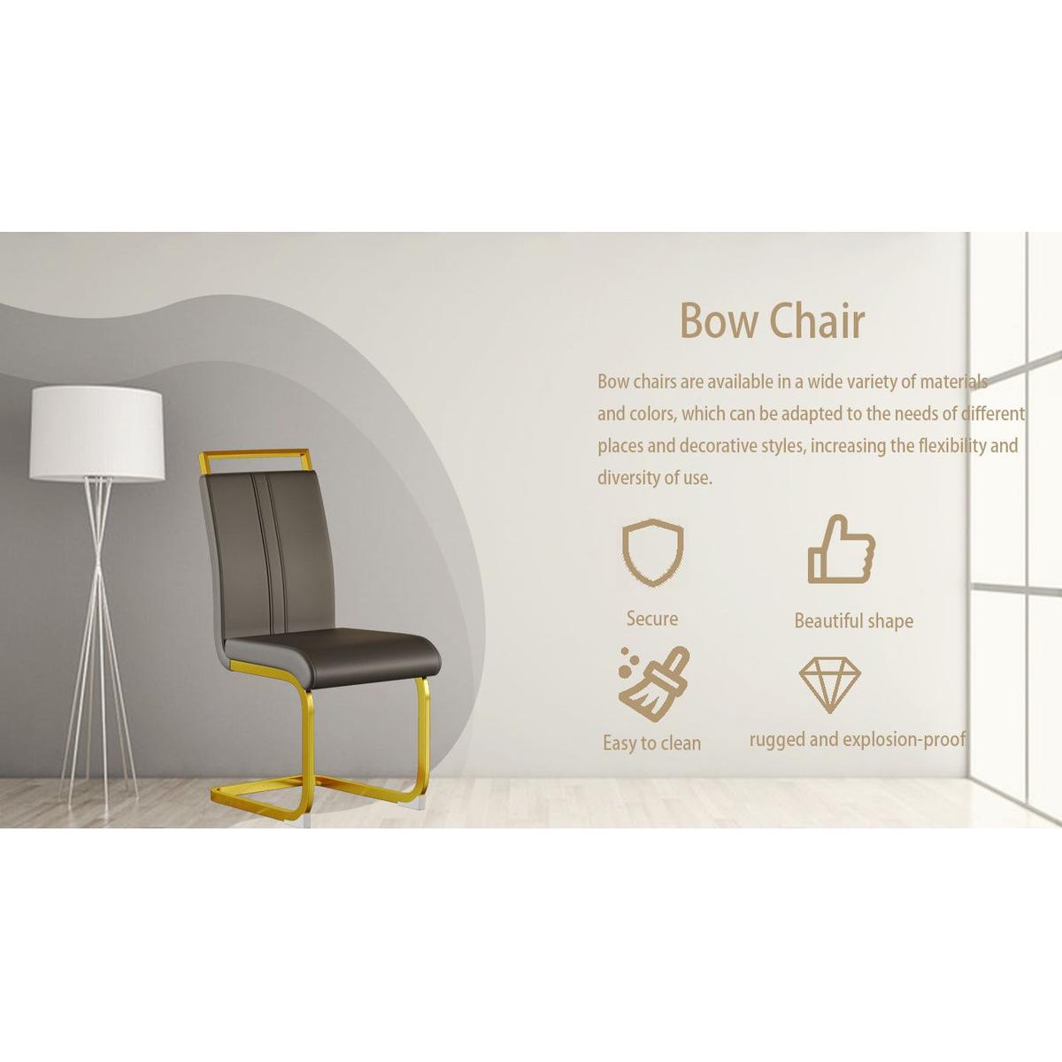 Modern Dining Chairs,PU Faux Leather High Back Upholstered Side Chair with C-shaped Tube. Plating Golden Metal Legs for Dining Room Kitchen Vanity Patio Club Guest Office Chair (Set of 4) (Grey+PU)