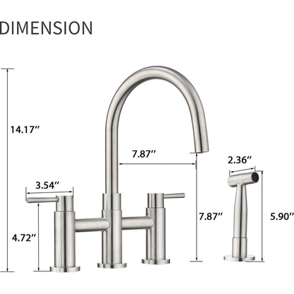 Double Handle Bridge Kitchen Faucet with Side Spray