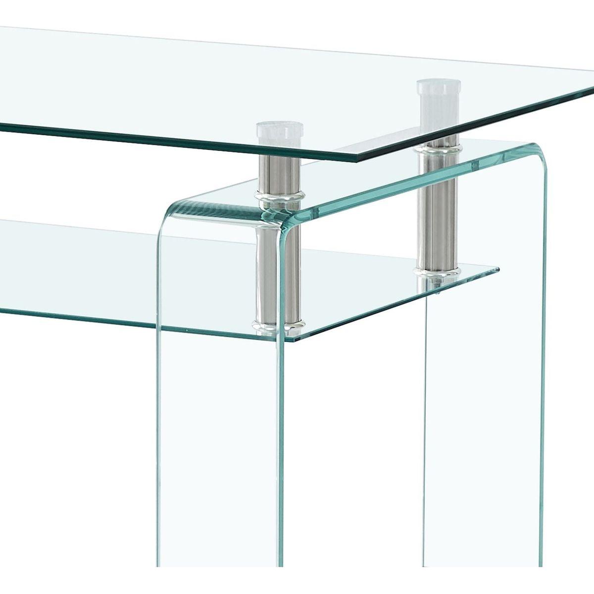 Rectangle Clear Glass Coffee Table, Modern Glass Coffee Table for Living Room, 2-Tier Storage Center Coffee Table,Tempered Glass Tea Table