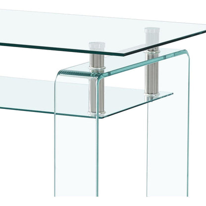 Rectangle Clear Glass Coffee Table, Modern Glass Coffee Table for Living Room, 2-Tier Storage Center Coffee Table,Tempered Glass Tea Table