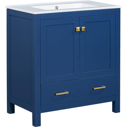 30" Blue Bathroom Vanity with Single Sink, Combo Cabinet Undermount Sink, Bathroom Storage Cabinet with 2 Doors and a Drawer, Soft Closing, Multifunctional Storage, Solid Wood Frame