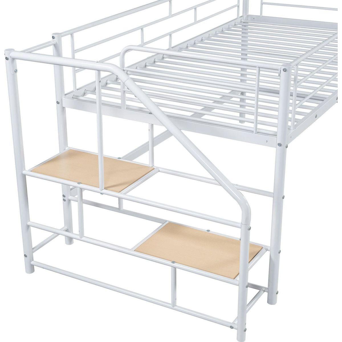 Mid Loft Bed with Storage stairs, Twin, White