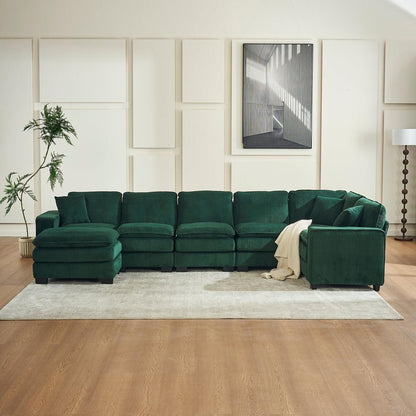 Modern U Shaped 6-seat Sectional Sofa Couch with one Ottoman and three toss pillows, Modular Sofa for Living Room,Corduroy sofa