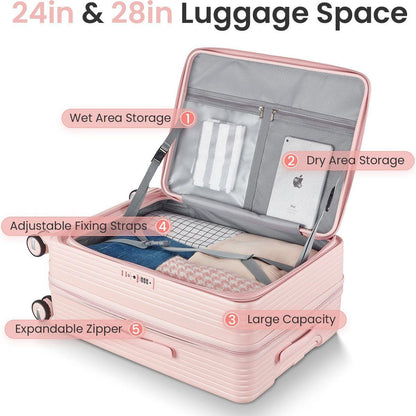 Luggage Sets 3 Piece(20/24/28), Expandable Carry On Luggage with TSA Lock Airline Approved, 100% PC Hard Shell and Lightweight Suitcase with Front Pocket and Spinner Wheels