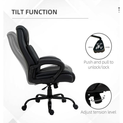 Big and Tall 400lbs Executive Office Chair with Wide Seat, Computer Desk Chair with High Back PU Leather Ergonomic Upholstery, Adjustable Height and Swivel Wheels, Black