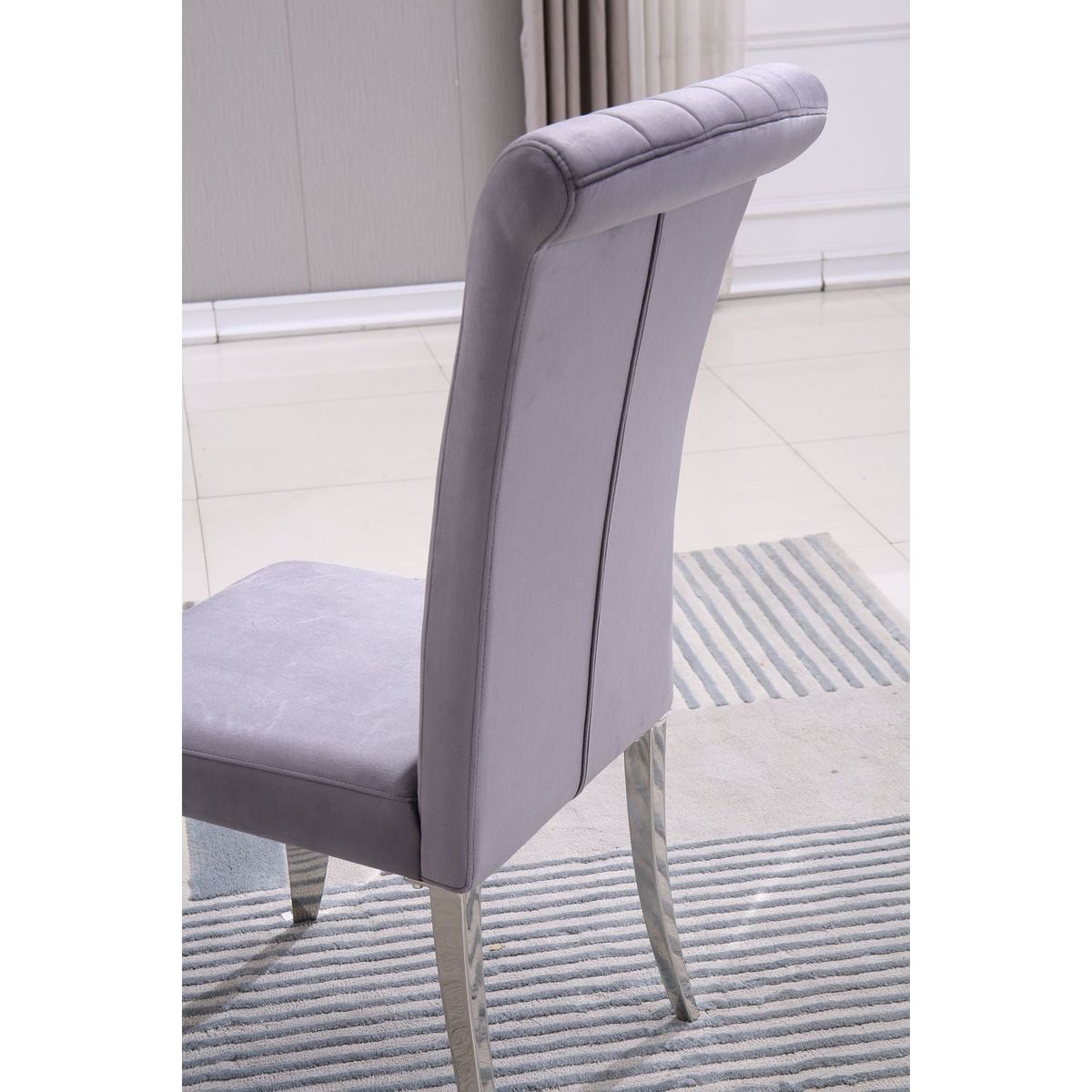 Modern Velvet Dining Chairs Set of 2, Upholstered Accent Armless Chairs with Stripe Backrest