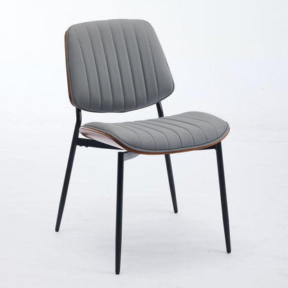 Dining Chairs Set of 2 Mid Century Modern Retro Faux Leather Chair with Walnut Bentwood Back Upholstered Seat Metal Legs Adjustable Foot for Kitchen Dining Room Chairs(Gray PU)